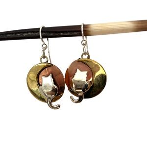 earrings cats moon copper brass dangle MOONLIGHT CAT Far Fetched